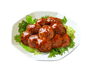 肉団子（八角皿）レタス付き
