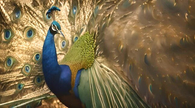 peacock with feathers out. Zoo animal concept