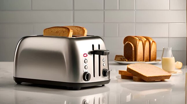 toaster with bread. Breakfast time concept
