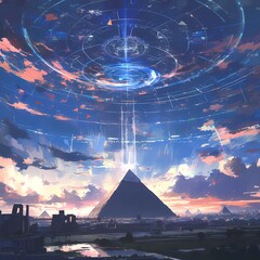 Ancient Elegance Meets Futuristic Awe - The Great Pyramid in a Starry Time Travel Dreamscape