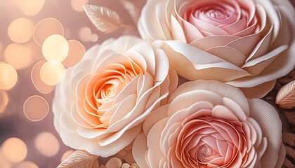 3D Peach Pink & White Rose Bouquet with Ample Copy Space - High-Resolution Royalty-Free Images - Peach Roses, White Roses, Blush Roses, Pink Roses, Floral Design, Wedding Invitations, Greeting Cards