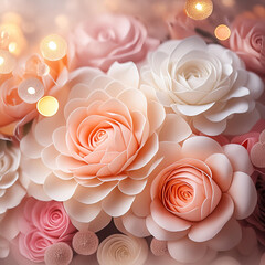 3D Peach Pink & White Rose Bouquet with Ample Copy Space - High-Resolution Royalty-Free Images - Peach Roses, White Roses, Blush Roses, Pink Roses, Floral Design, Wedding Invitations, Greeting Cards