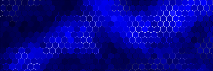 dark blue futuristic technology background with glowing hex pattern