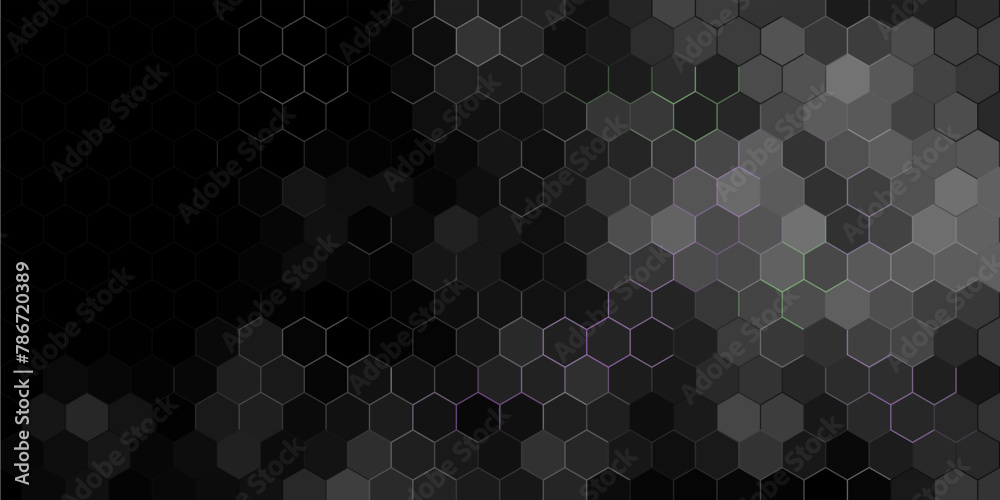 Poster dark futuristic technology background with colorful hex pattern