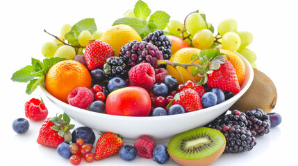 Bowl of Vibrant Fresh Fruits on Clean White Surface
