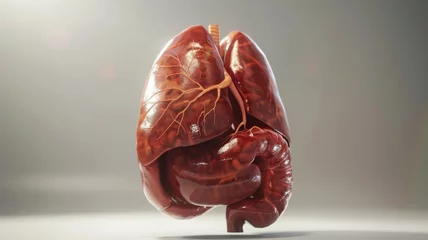 Fotobehang Highly detailed medical illustration of human internal organs, focusing on the heart and intestines with vascular structure. © khonkangrua