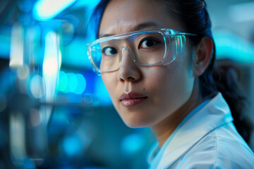 Portrait of a female scientist in a high-tech laboratory,looking at the camera