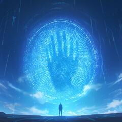 Elevate Your Vision with the Power of a Futuristic Blue Glowing Hand Illusion. Behold an Unforgettable Sight and Inspire Imagination! - obrazy, fototapety, plakaty