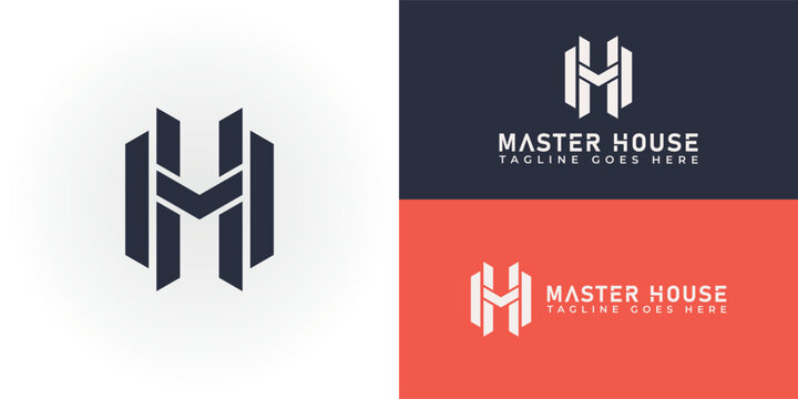 Abstract initial letter MH or HM logo in deep blue color isolated on multiple background colors. The logo is suitable for property and construction company logo icons to design inspiration templates.