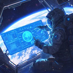 Astronaut in Spacesuit Navigating Cosmos from Cockpit - obrazy, fototapety, plakaty