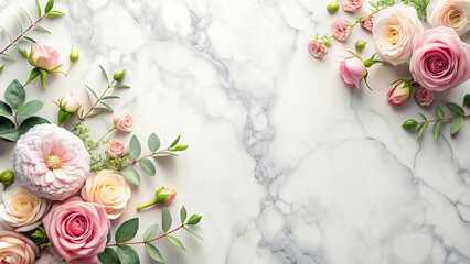Blooming Rose Bouquet with Marble Background