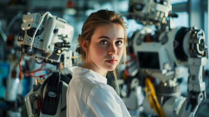 Female Robotics Engineer in High-Tech Lab