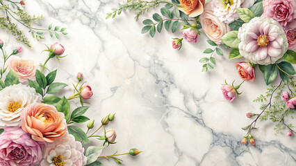 Blooming Rose Bouquet with Marble Background