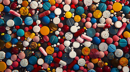 Fototapeta na wymiar Kaleidoscopic View of Colorful Medication Variety
