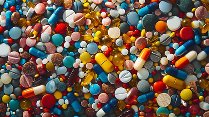 Kaleidoscopic View of Colorful Medication Variety - obrazy, fototapety, plakaty