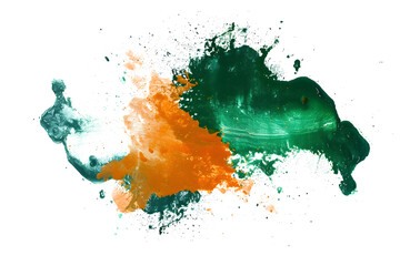 Abstract green and orange color splotches on transparent background.