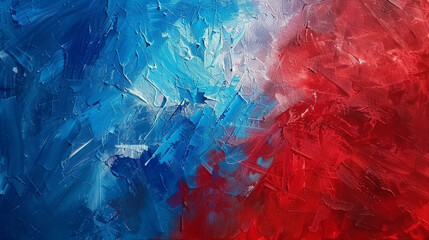 Painting with red and blue paint with dense strokes. Abstract background