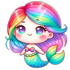 Fototapeta premium Colorful Rainbow Mermaid Characters Clipart Collection , An enchanting collection of rainbow mermaid clipart, mermaids in vibrant hues, Under the sea watercolor clipart, Fantasy Mermaid