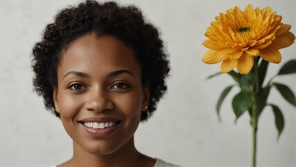 beautiful black african mother smiling on camera on plain white background from Generative AI