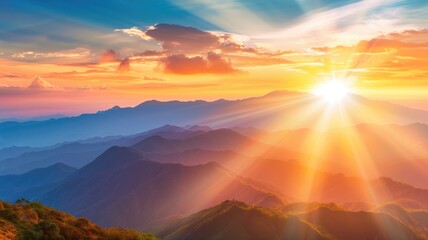 Naklejka na ściany i meble Picturesque sunrise over mountain range with vivid colors