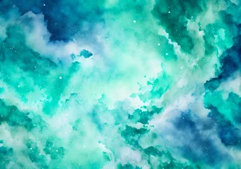 Gardinen green color stellar sky watercolor background wallpaper © Ivanda