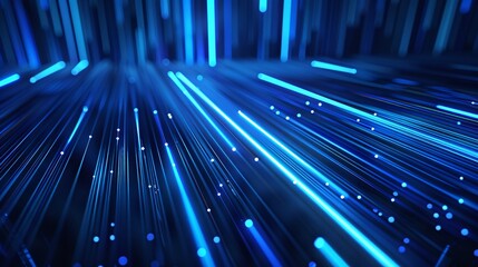 Digital Blue Light Fibers Accelerating.  Dynamic blue optical fibers emitting light, representing high-speed data transfer and connectivity.