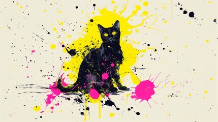 black cat with vivid background collage art