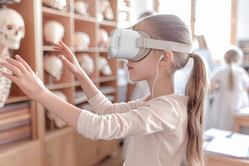 Young girl experiencing virtual reality science education