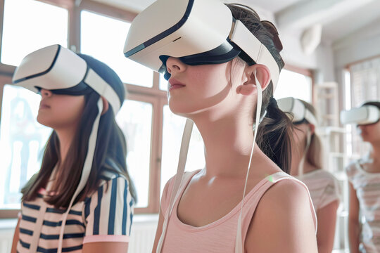 Exploring virtual realms: students in vr headsets - Powered by Adobe