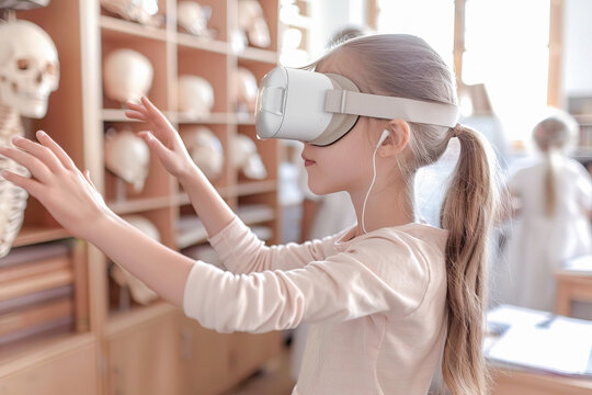 Young girl experiencing virtual reality science education