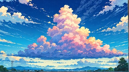 colorful sky with clouds landscape cartoon anime from Generative AI