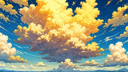 Schilderijen op glas yellow sky with clouds landscape cartoon anime from Generative AI © SevenThreeSky