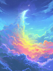 Pastel Skies and Luminous Half Moon A Dreamlike Celestial Landscape