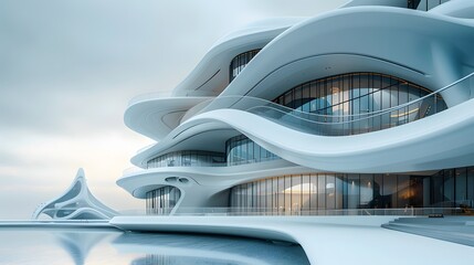 Unique style of architecture, with modern art as the theme, building looks like the newest, futuristic style of architecture