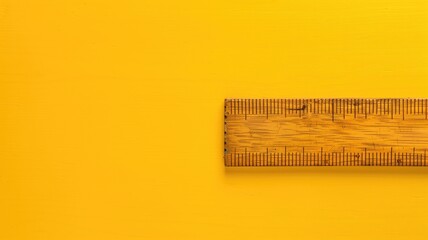 Wooden ruler on yellow background, space for text