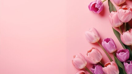 An Elegant Array of Pink and Purple Tulips on a Soft Pink Background