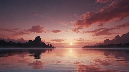 pink sky and water fantasy landscape background from Generative AI