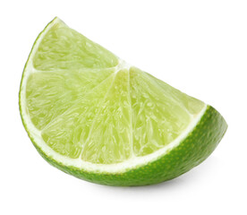 Slice of fresh green ripe lime isolated on white