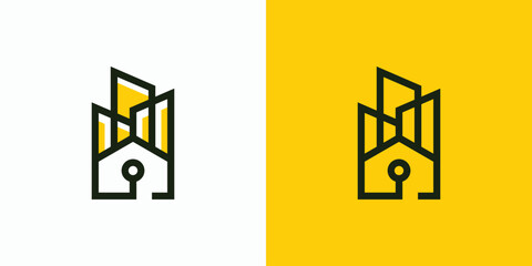 Home and technology building outline vector logo design with modern, simple, clean and abstract style.