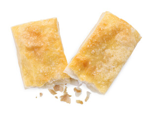 Delicious fresh puff pastries isolated on white, top view