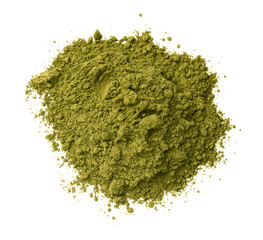 Heap of henna powder isolated on white, top view