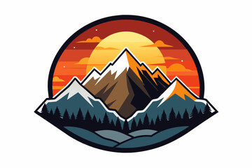 mountains-sunset-outdoors-t-shirt design vector illustration 