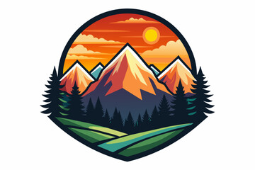 mountains-sunset-outdoors-t-shirt design vector illustration 