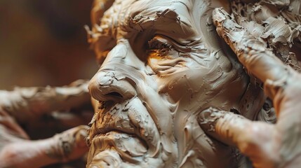 A close-up of an artist hands as they skillfully sculpt a detailed figurine from clay, focusing on the texture and motion.