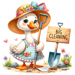 Cute Goose Advocating for Earth Day Clipart Collection, This adorable collection of goose clipart shows various geese engaging in Earth Day activities, promoting environmental awareness and care, Eco
