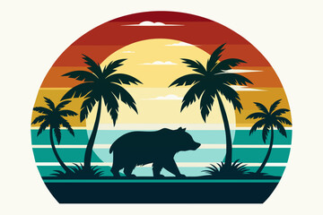 Fototapeta na wymiar t-shirt-design--in-silhouette-bear--with-sunset vector illustration 