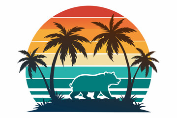 Fototapeta na wymiar t-shirt-design--in-silhouette-bear--with-sunset vector illustration 