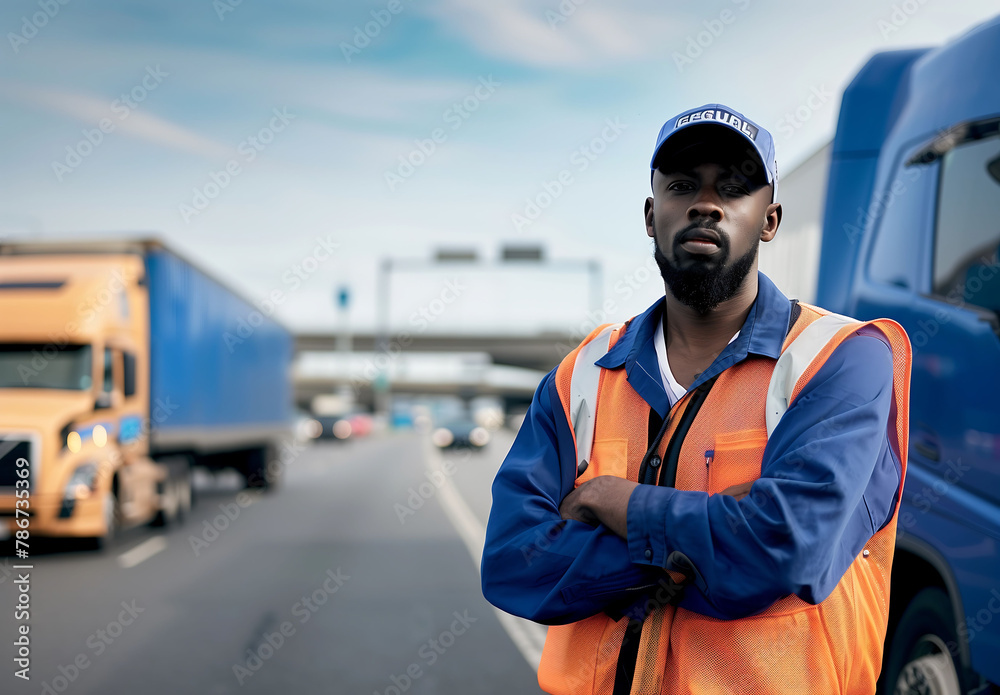 Sticker the dedicated transporter: portrait of a professional truck driver