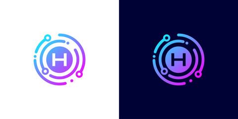 letter H technology logo with circle circuit line style for digital, data, connection