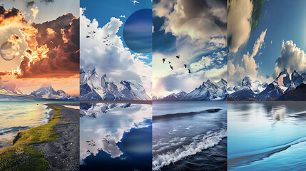 Nature's Canvas: A Collage of Dynamic Landscapes - obrazy, fototapety, plakaty